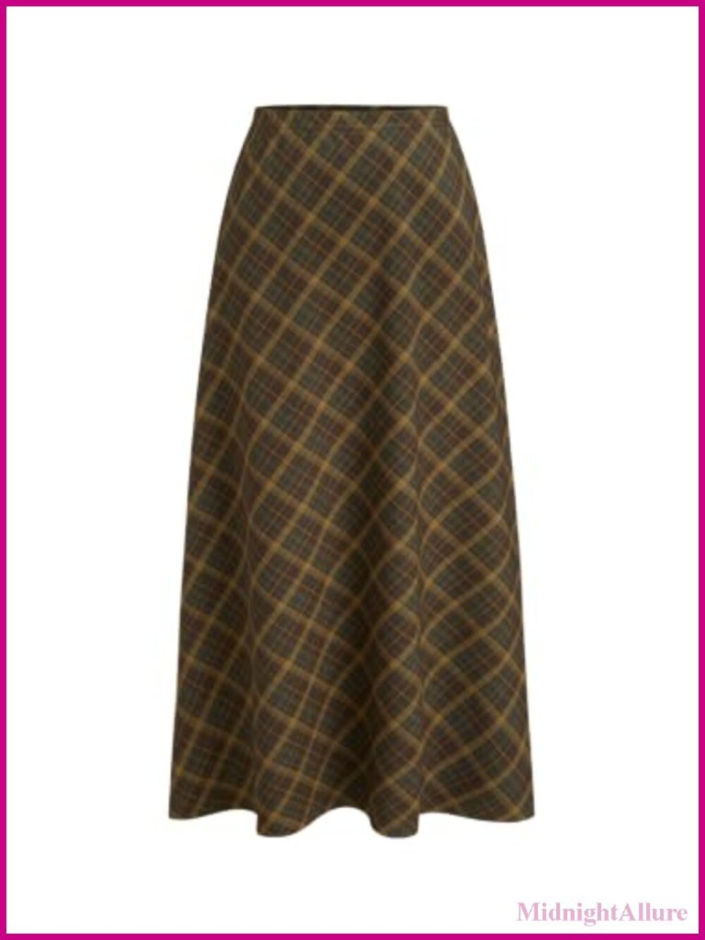 Plaid Maxi Skirt A-Line Pleated High Rise Polyester Blend